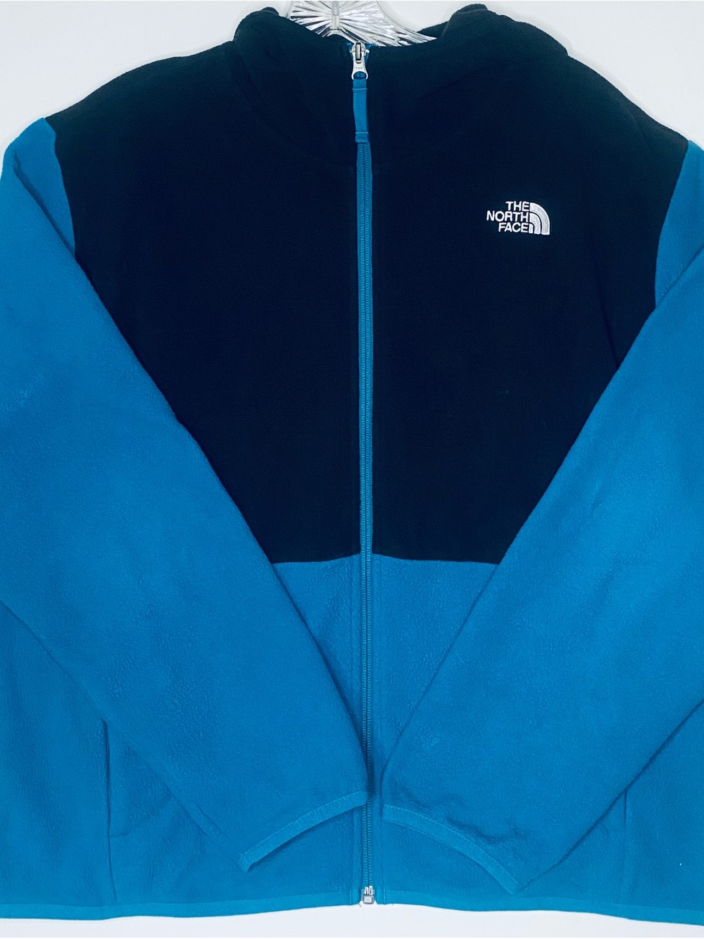 The North Face Women L Teal Black Colorblock Polar Fleece Zip Jacket Gorpcore
